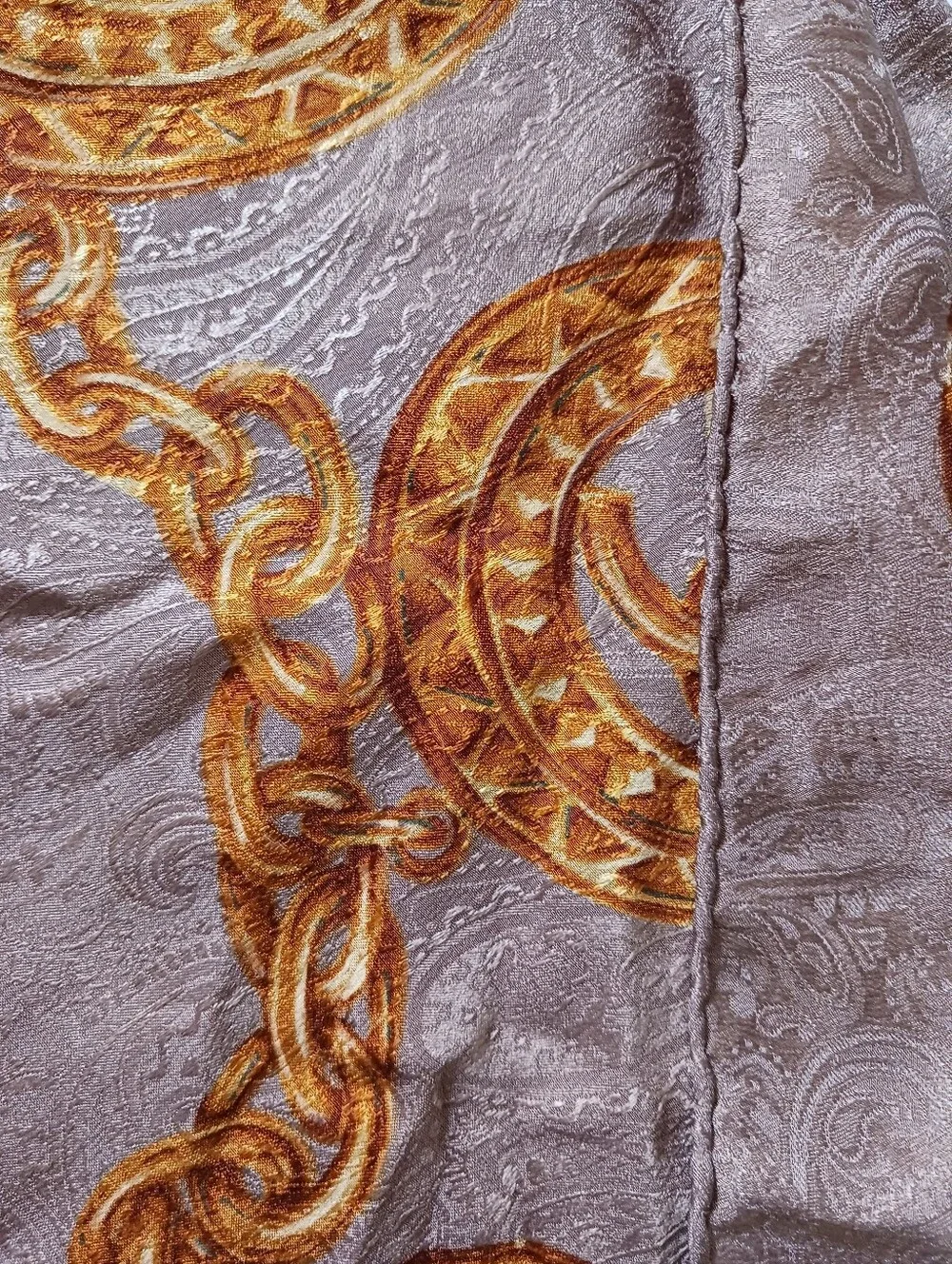 CHANEL Vintage  Beige Scarf with Gold Chain Medallion Motif  34